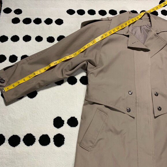 Vintage 80s 90s Khaki Long Beltless Classic Trench Coat Overcoat Raincoat - Picture 16 of 16